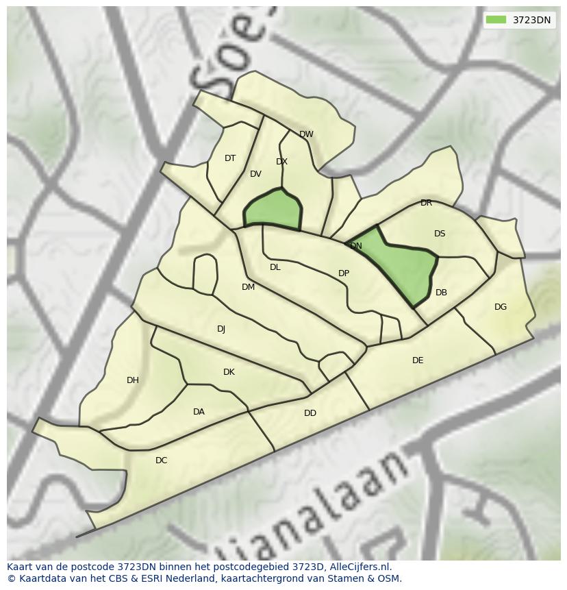 Afbeelding van het postcodegebied 3723 DN op de kaart.