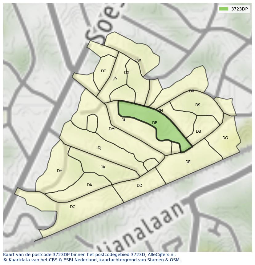 Afbeelding van het postcodegebied 3723 DP op de kaart.