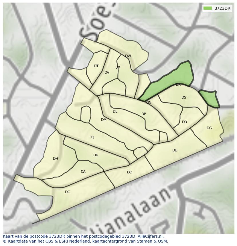 Afbeelding van het postcodegebied 3723 DR op de kaart.