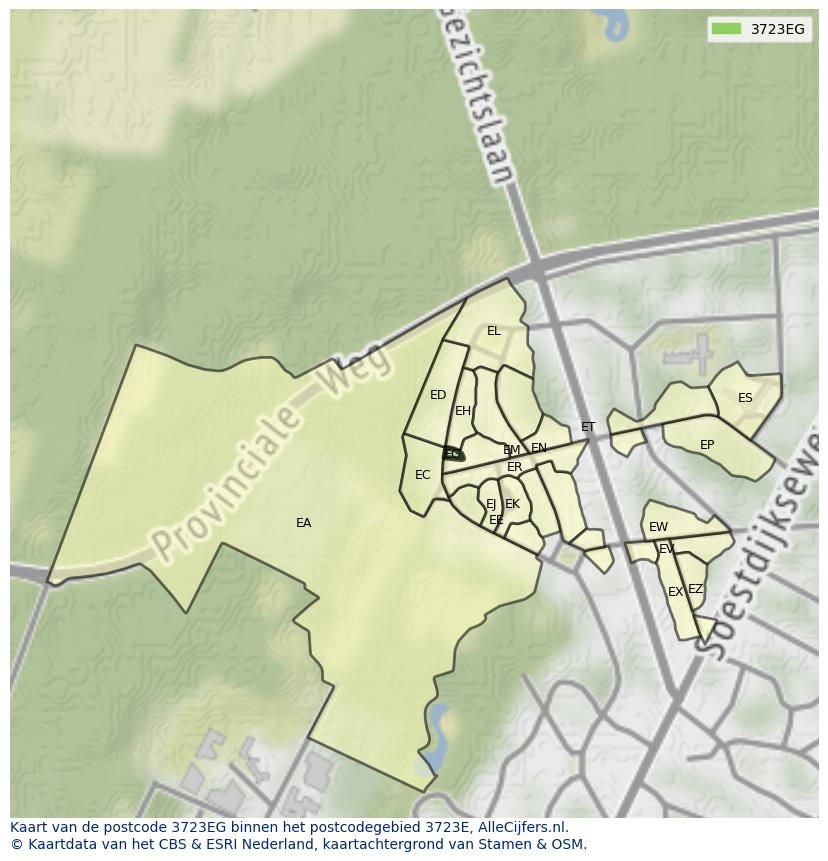 Afbeelding van het postcodegebied 3723 EG op de kaart.