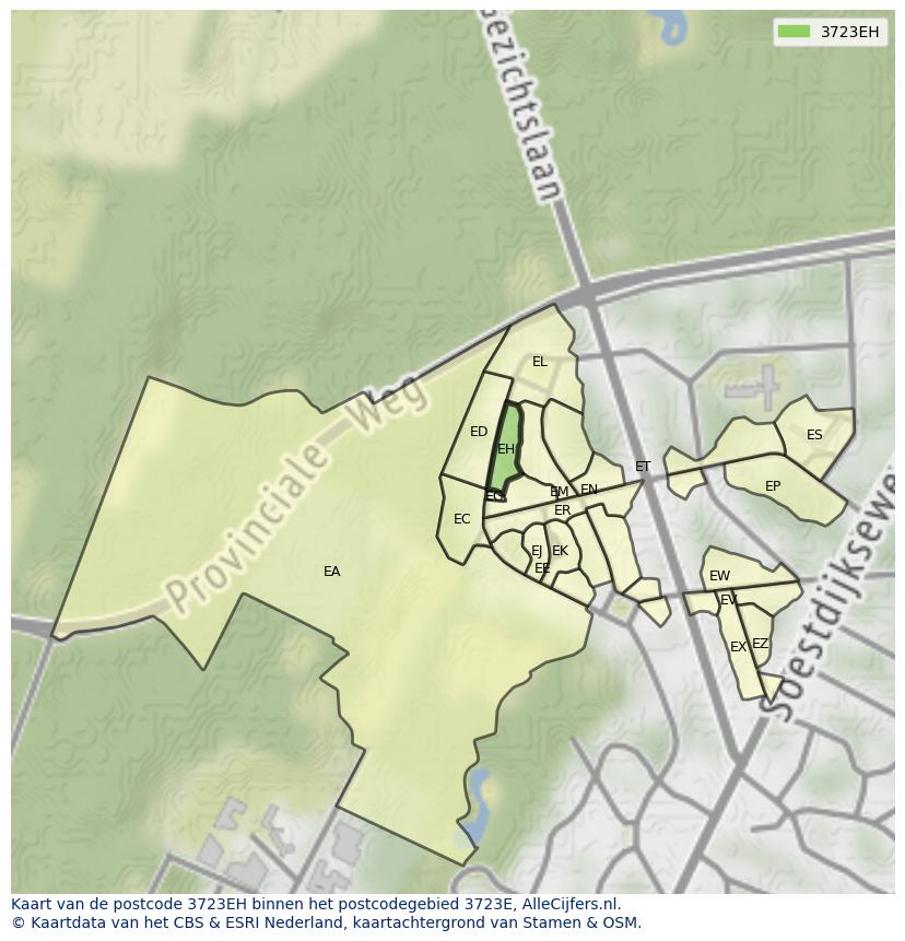 Afbeelding van het postcodegebied 3723 EH op de kaart.