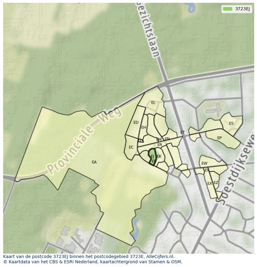 Afbeelding van het postcodegebied 3723 EJ op de kaart.