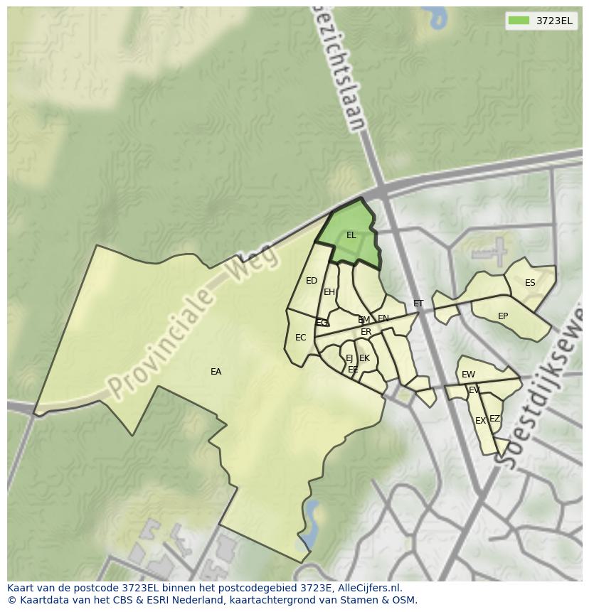 Afbeelding van het postcodegebied 3723 EL op de kaart.