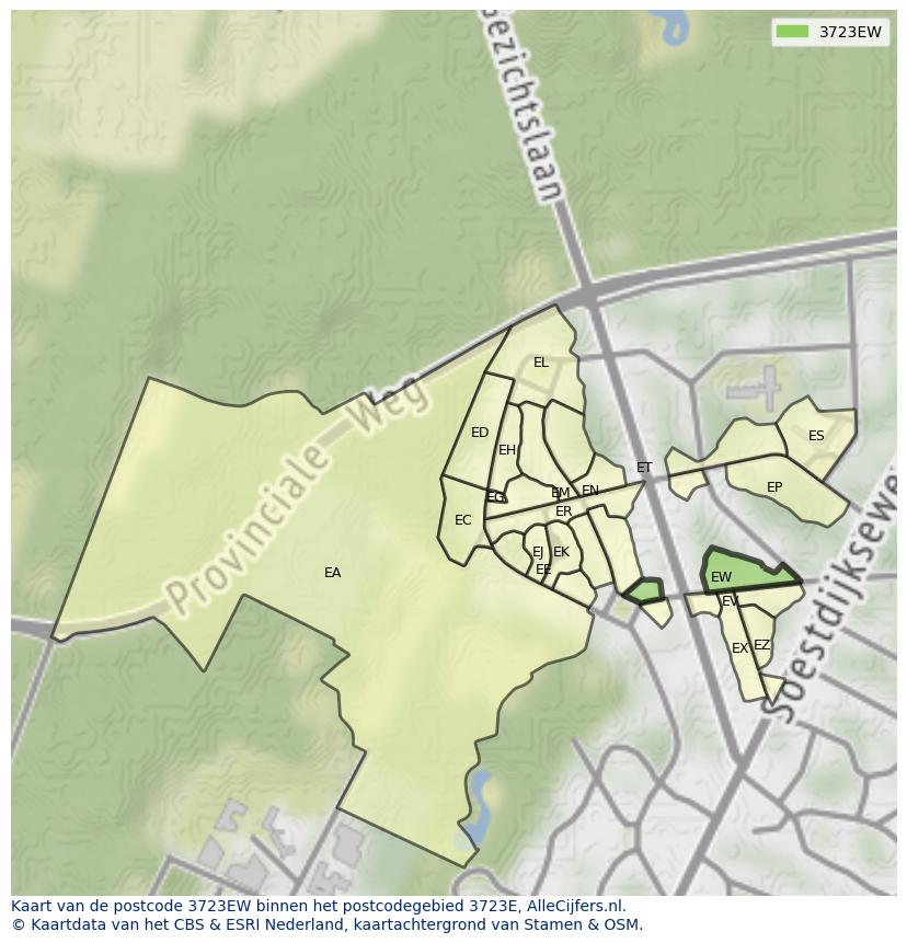 Afbeelding van het postcodegebied 3723 EW op de kaart.