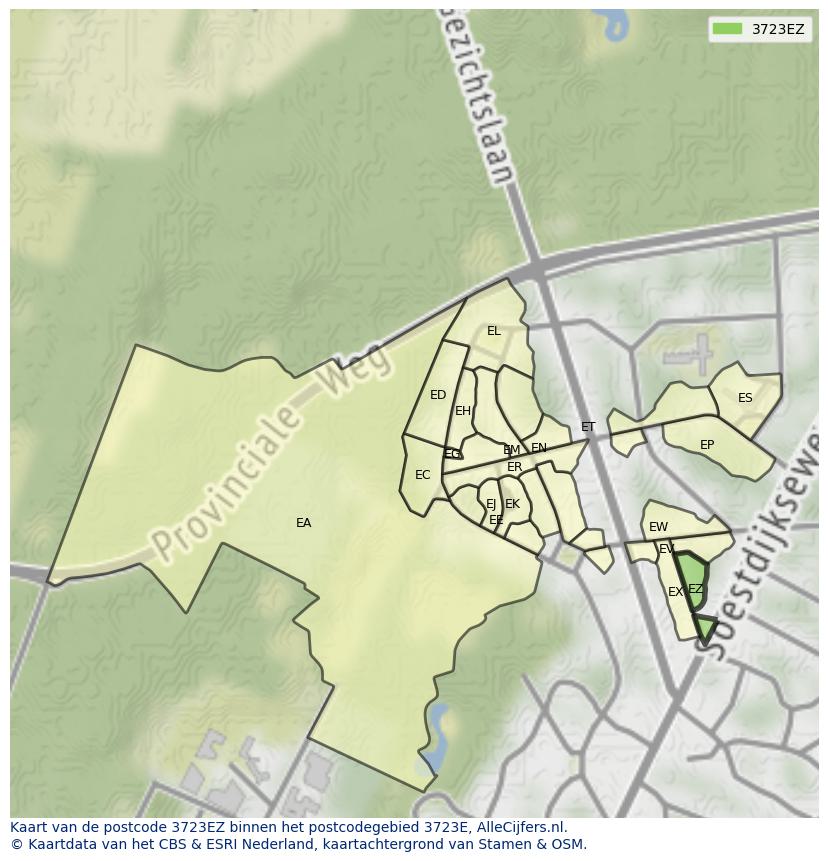 Afbeelding van het postcodegebied 3723 EZ op de kaart.