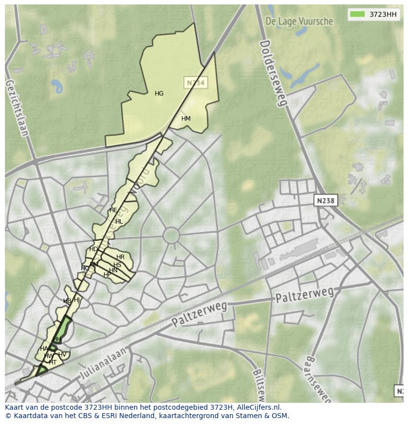 Afbeelding van het postcodegebied 3723 HH op de kaart.