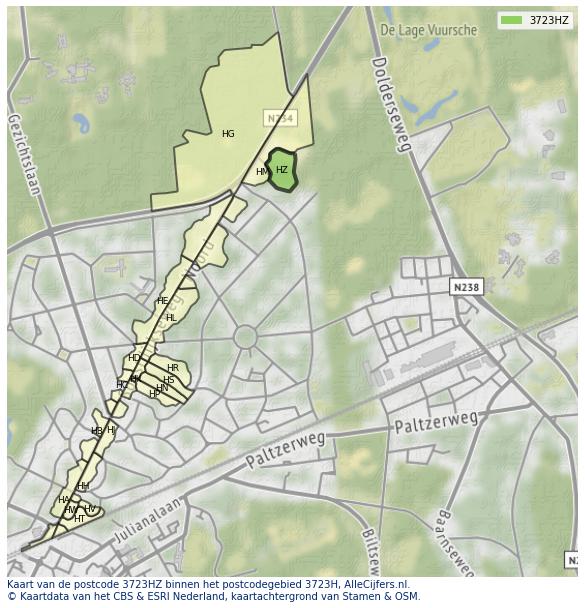 Afbeelding van het postcodegebied 3723 HZ op de kaart.