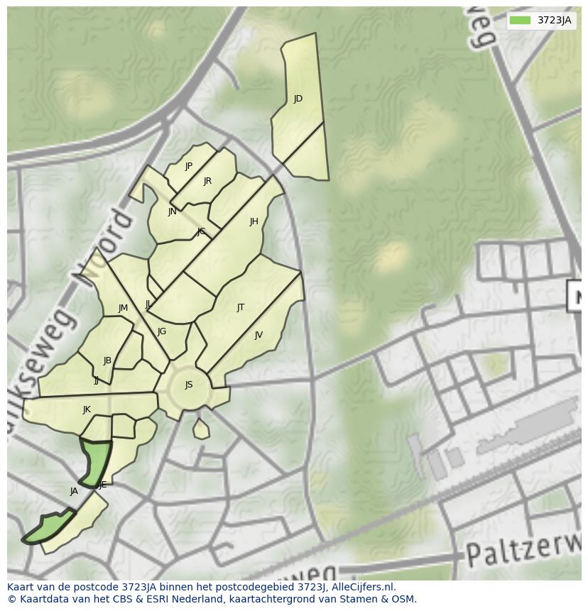 Afbeelding van het postcodegebied 3723 JA op de kaart.