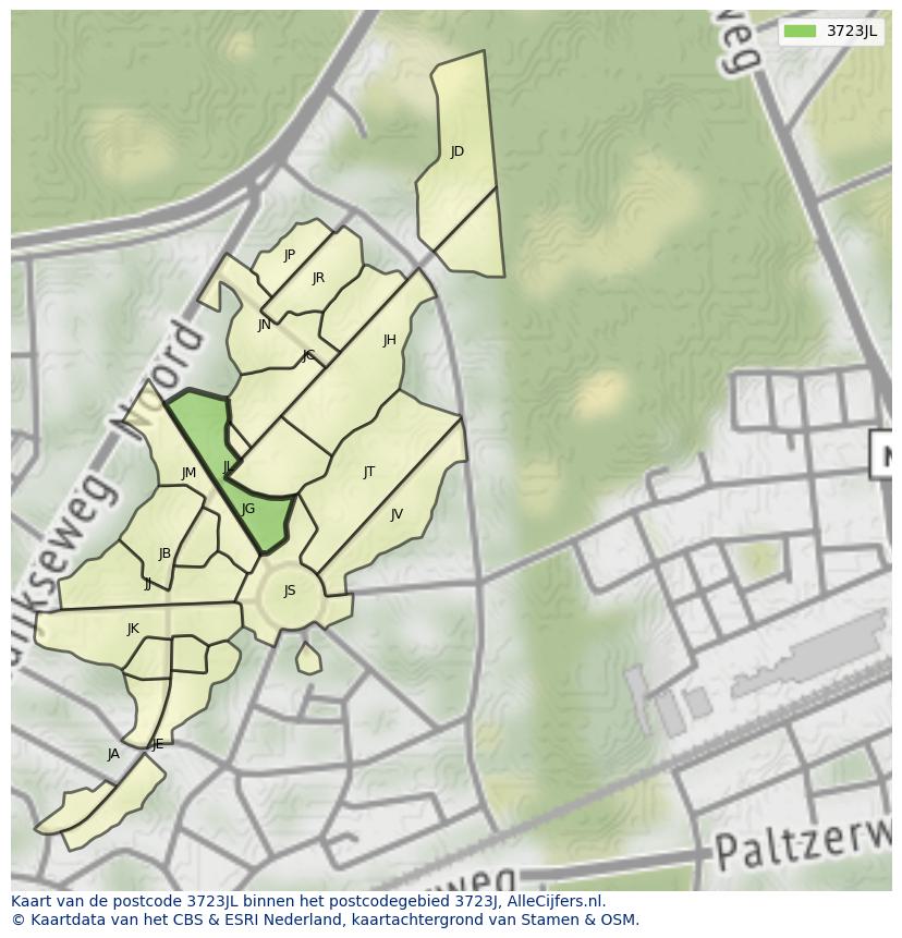 Afbeelding van het postcodegebied 3723 JL op de kaart.