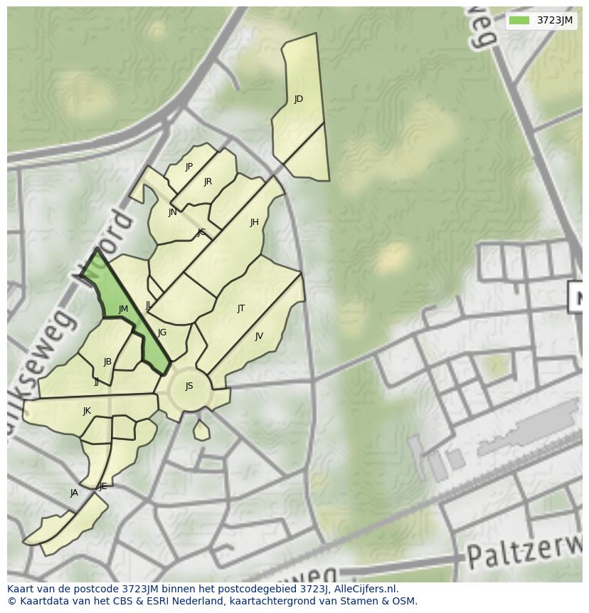 Afbeelding van het postcodegebied 3723 JM op de kaart.