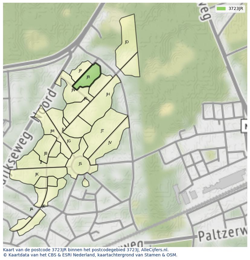 Afbeelding van het postcodegebied 3723 JR op de kaart.