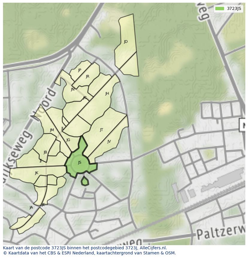 Afbeelding van het postcodegebied 3723 JS op de kaart.