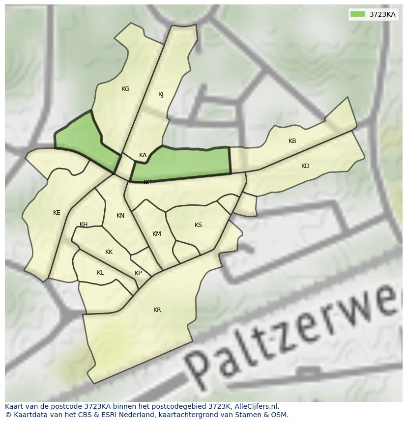 Afbeelding van het postcodegebied 3723 KA op de kaart.