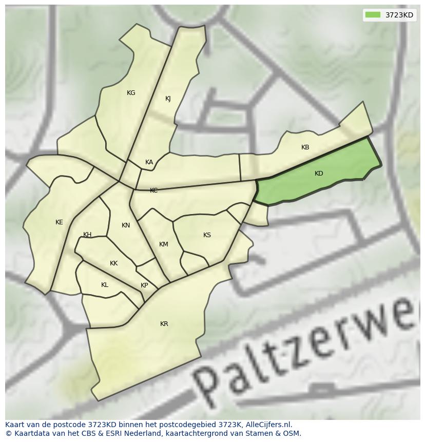 Afbeelding van het postcodegebied 3723 KD op de kaart.