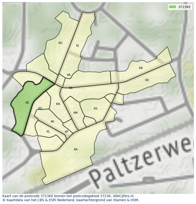 Afbeelding van het postcodegebied 3723 KE op de kaart.