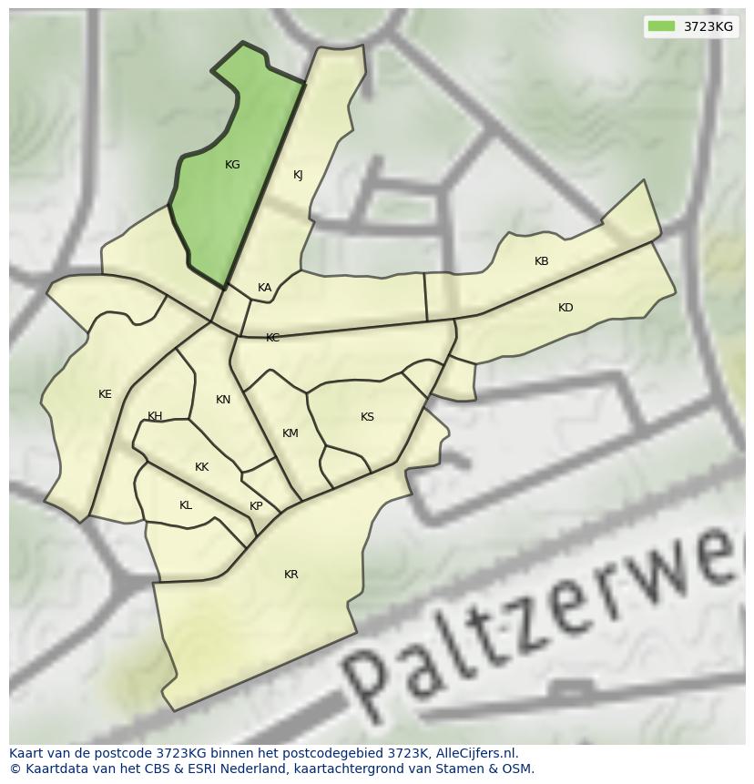 Afbeelding van het postcodegebied 3723 KG op de kaart.