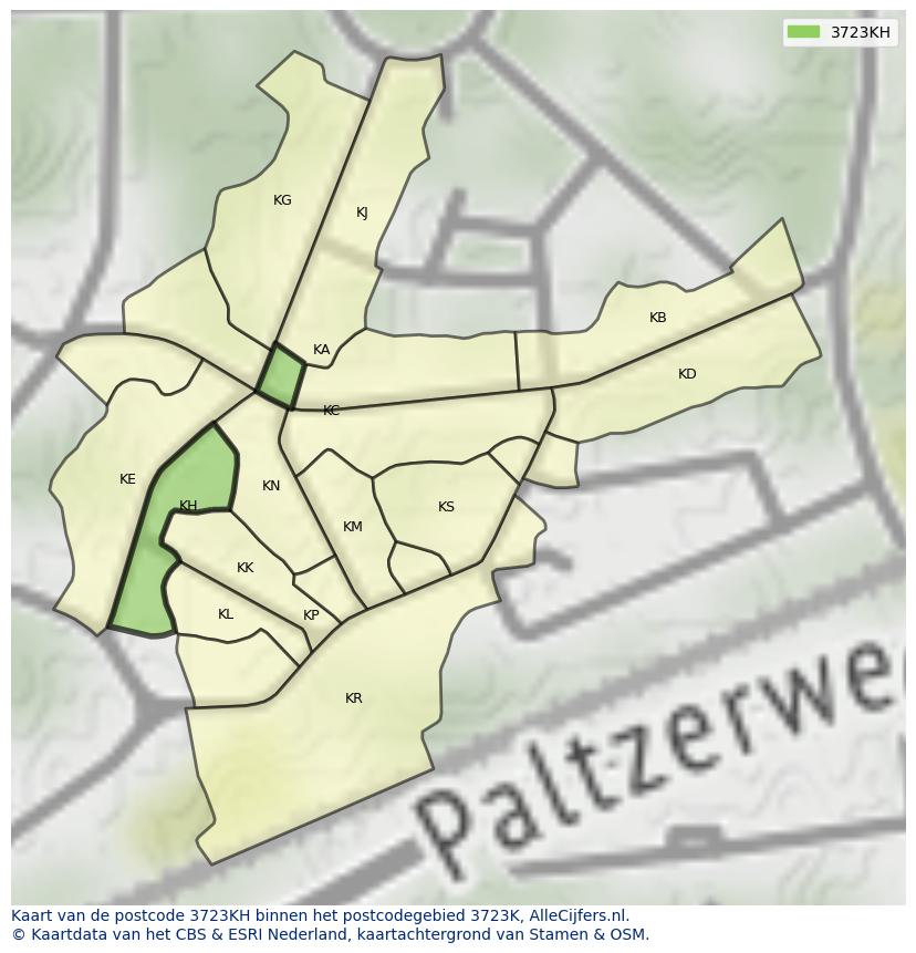 Afbeelding van het postcodegebied 3723 KH op de kaart.