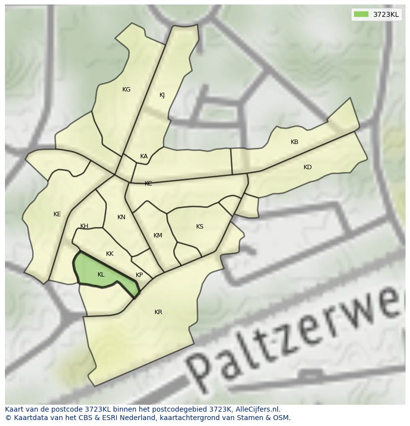 Afbeelding van het postcodegebied 3723 KL op de kaart.