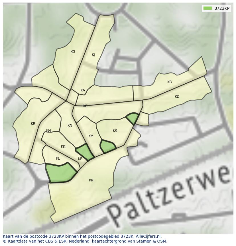 Afbeelding van het postcodegebied 3723 KP op de kaart.
