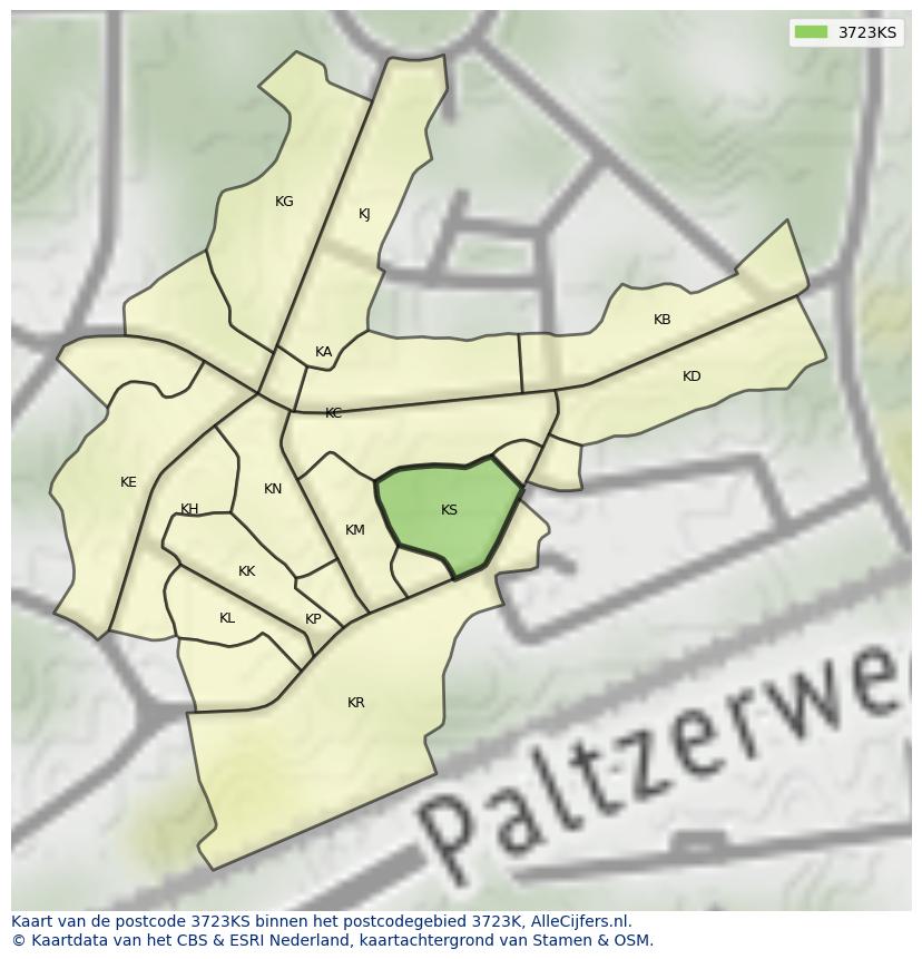 Afbeelding van het postcodegebied 3723 KS op de kaart.