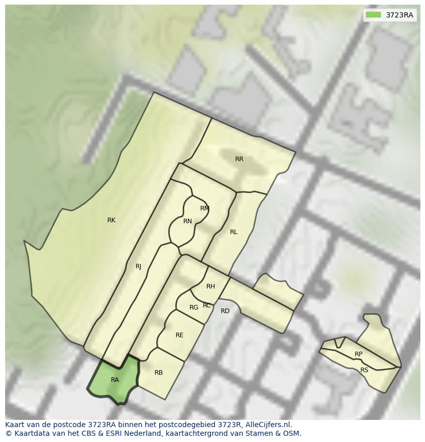 Afbeelding van het postcodegebied 3723 RA op de kaart.