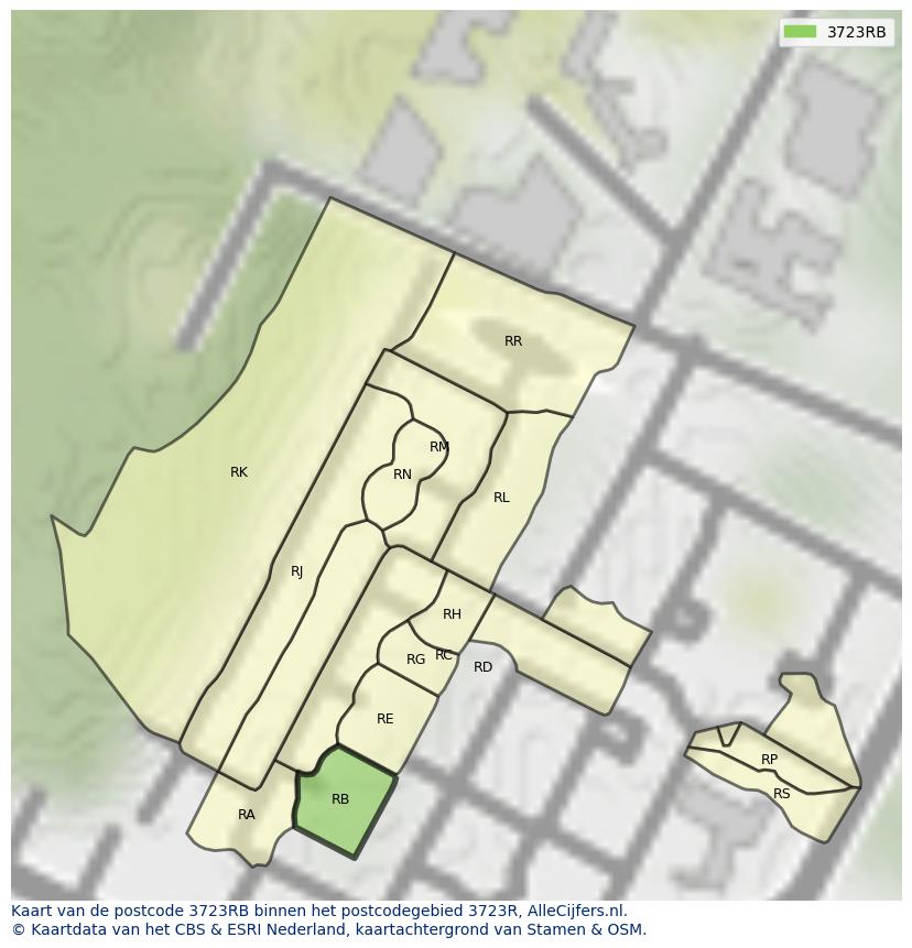 Afbeelding van het postcodegebied 3723 RB op de kaart.