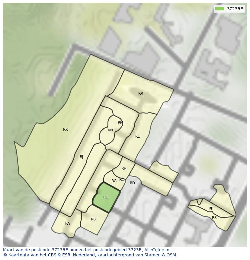 Afbeelding van het postcodegebied 3723 RE op de kaart.