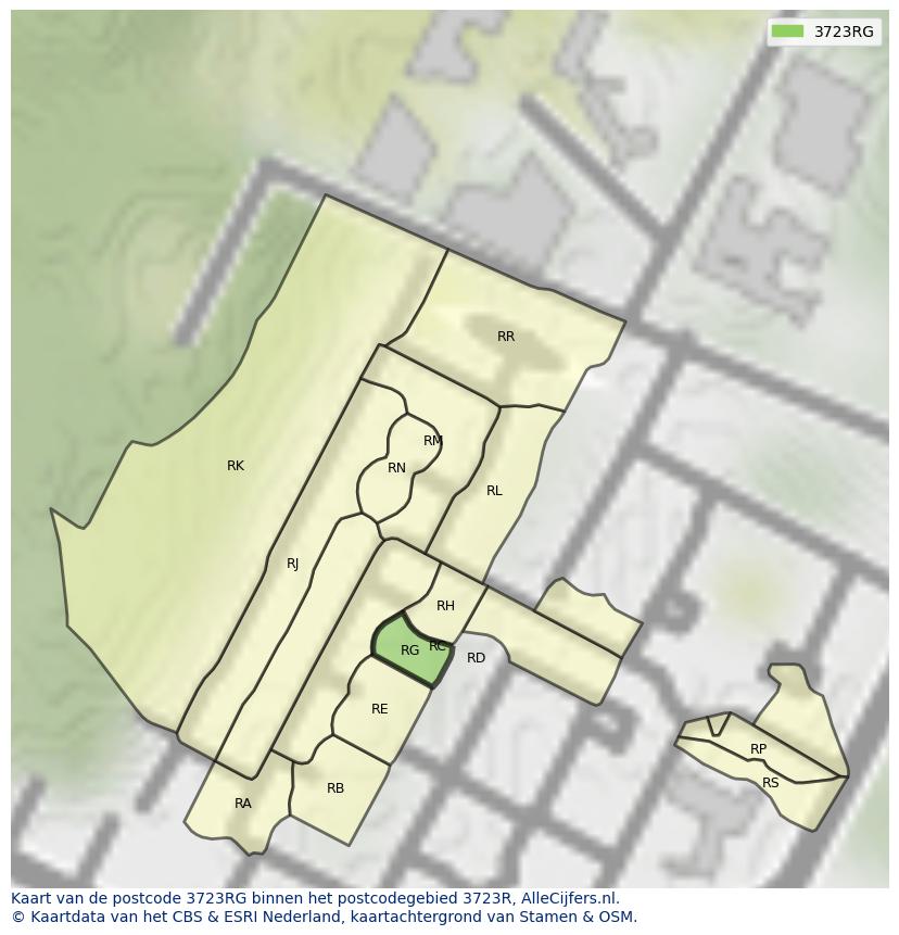 Afbeelding van het postcodegebied 3723 RG op de kaart.