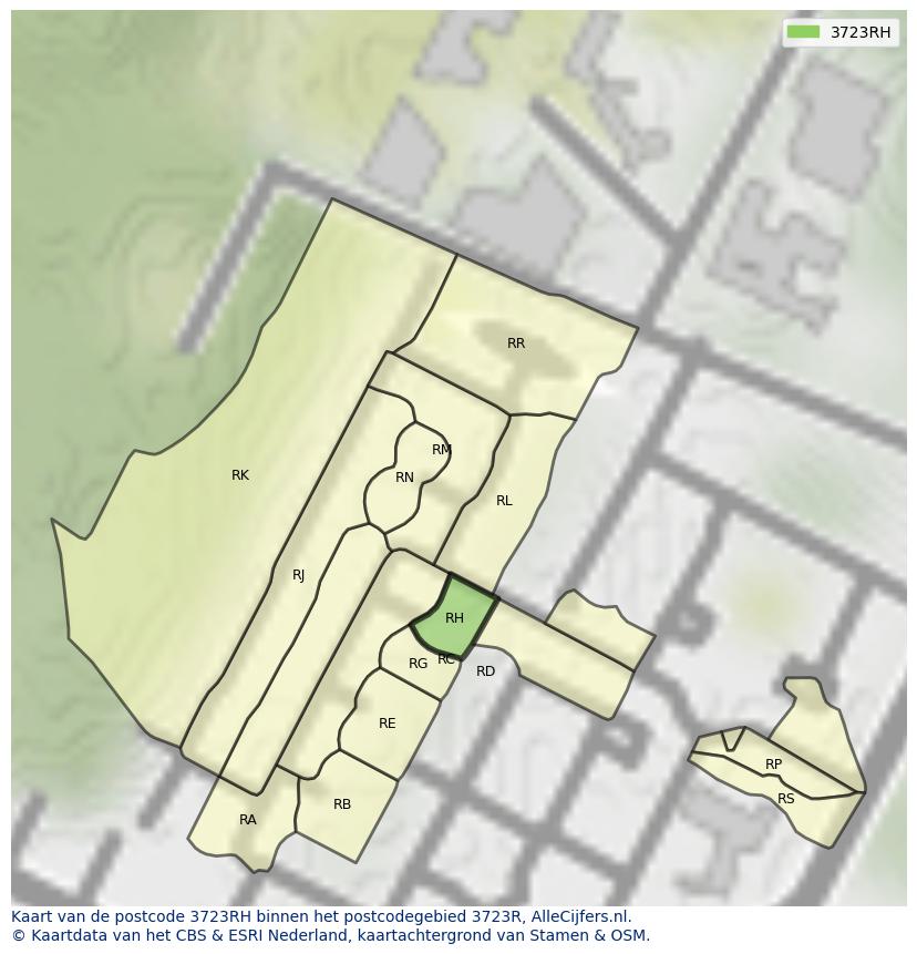 Afbeelding van het postcodegebied 3723 RH op de kaart.