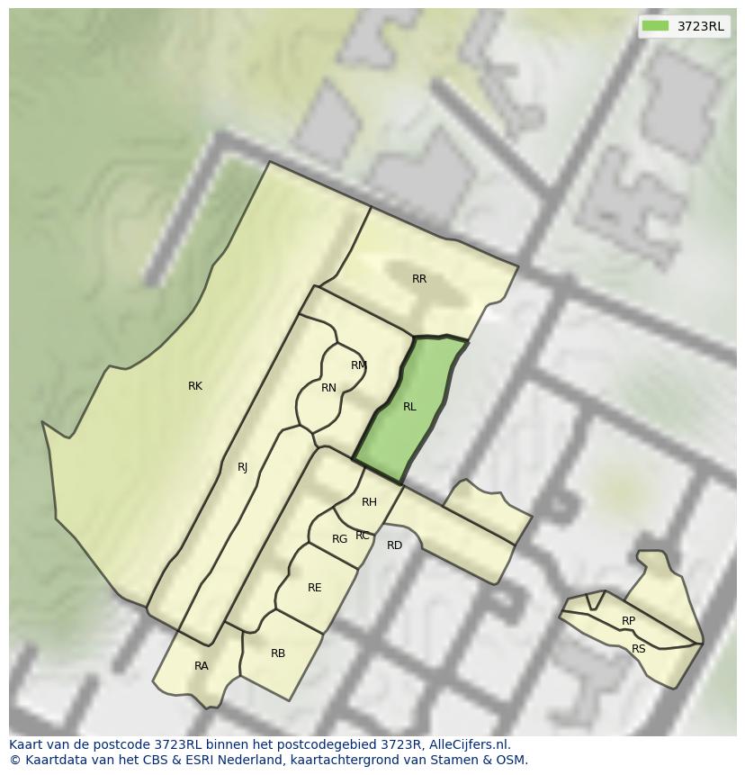 Afbeelding van het postcodegebied 3723 RL op de kaart.