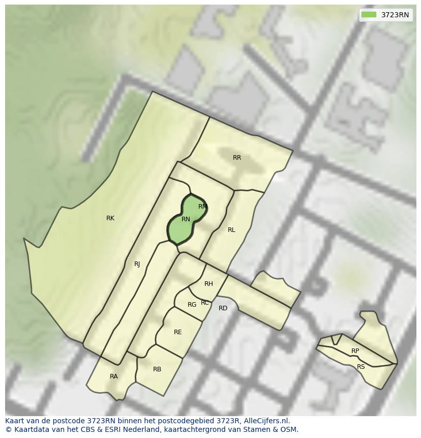 Afbeelding van het postcodegebied 3723 RN op de kaart.