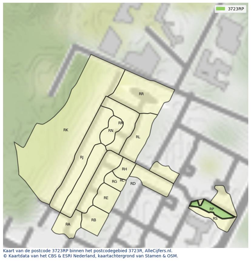 Afbeelding van het postcodegebied 3723 RP op de kaart.