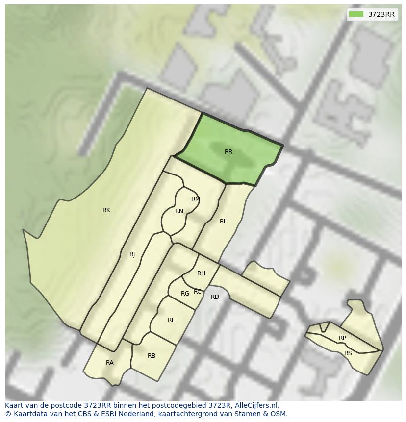Afbeelding van het postcodegebied 3723 RR op de kaart.