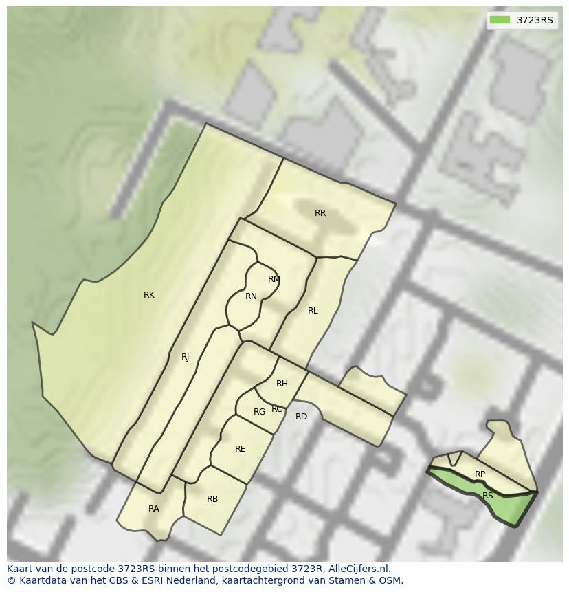 Afbeelding van het postcodegebied 3723 RS op de kaart.