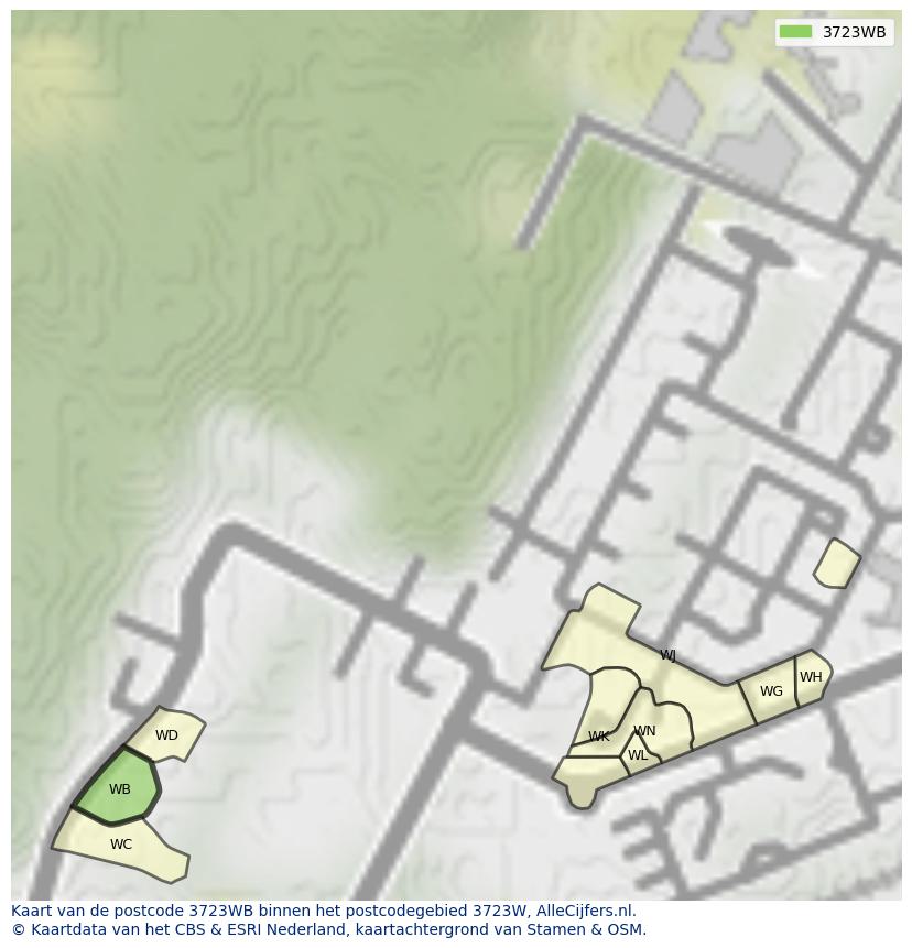 Afbeelding van het postcodegebied 3723 WB op de kaart.