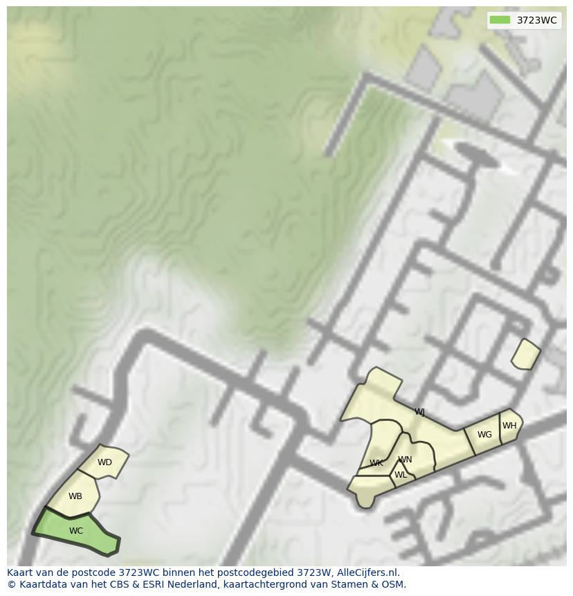 Afbeelding van het postcodegebied 3723 WC op de kaart.