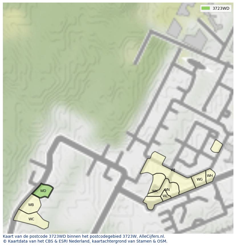 Afbeelding van het postcodegebied 3723 WD op de kaart.