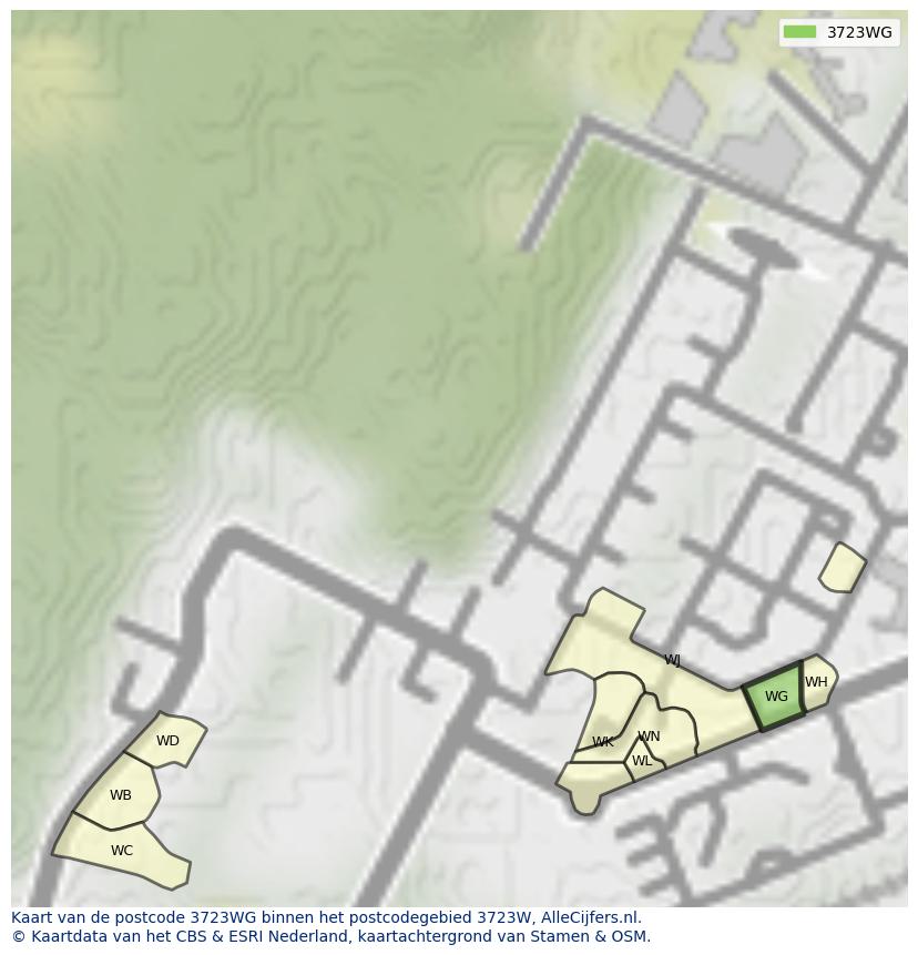 Afbeelding van het postcodegebied 3723 WG op de kaart.