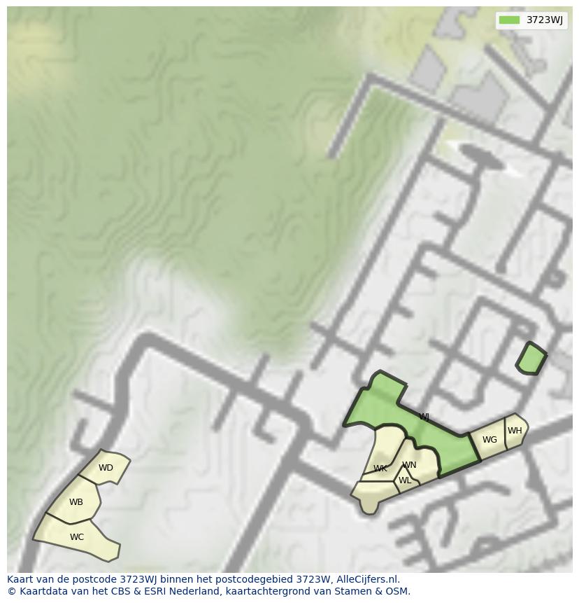 Afbeelding van het postcodegebied 3723 WJ op de kaart.