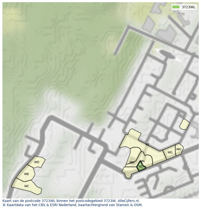 Afbeelding van het postcodegebied 3723 WL op de kaart.