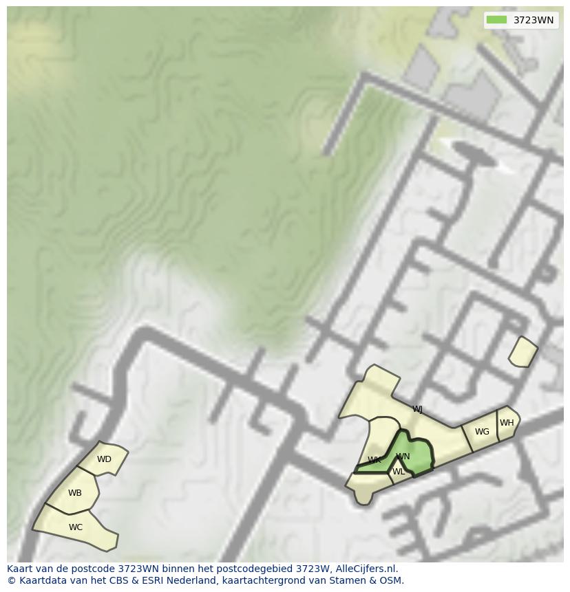 Afbeelding van het postcodegebied 3723 WN op de kaart.
