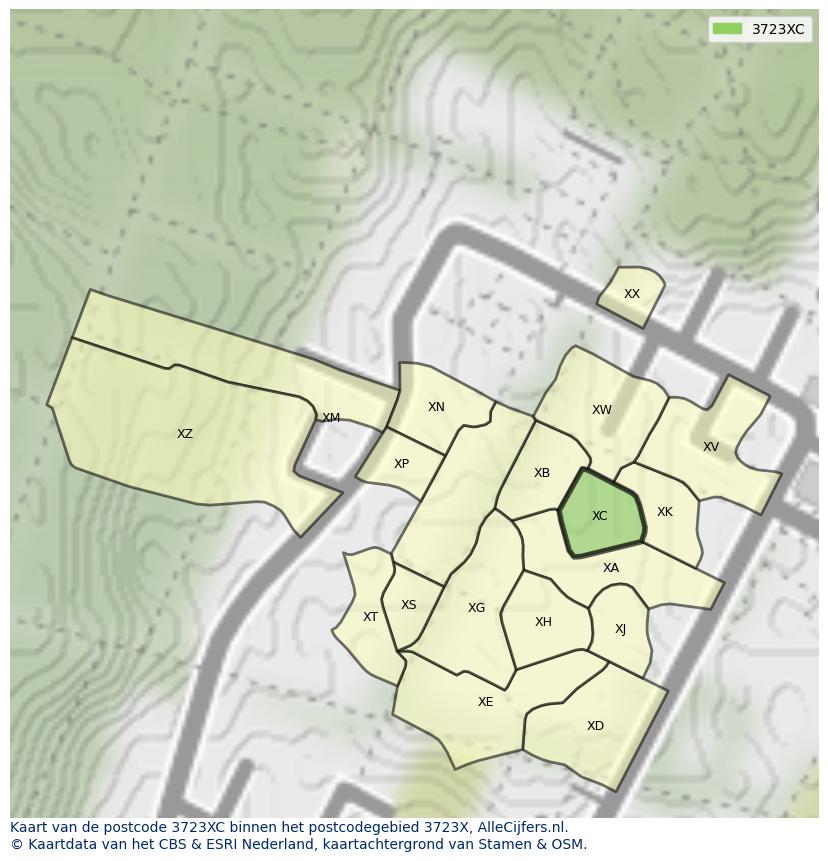 Afbeelding van het postcodegebied 3723 XC op de kaart.
