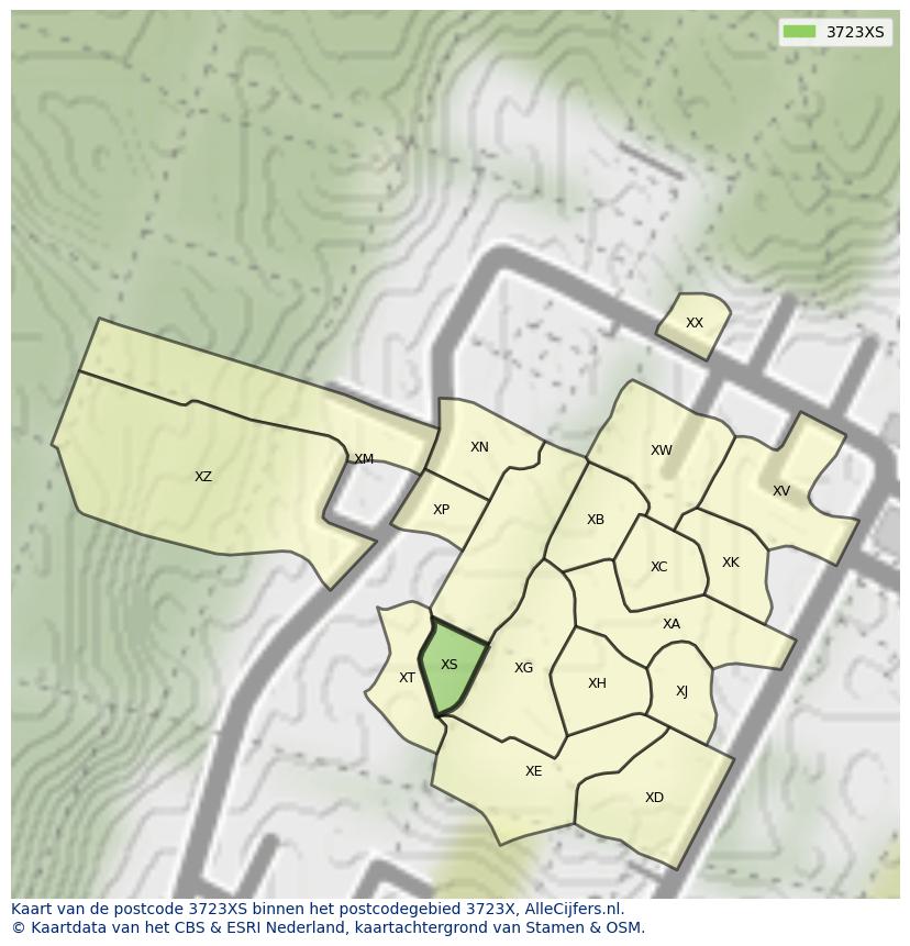 Afbeelding van het postcodegebied 3723 XS op de kaart.
