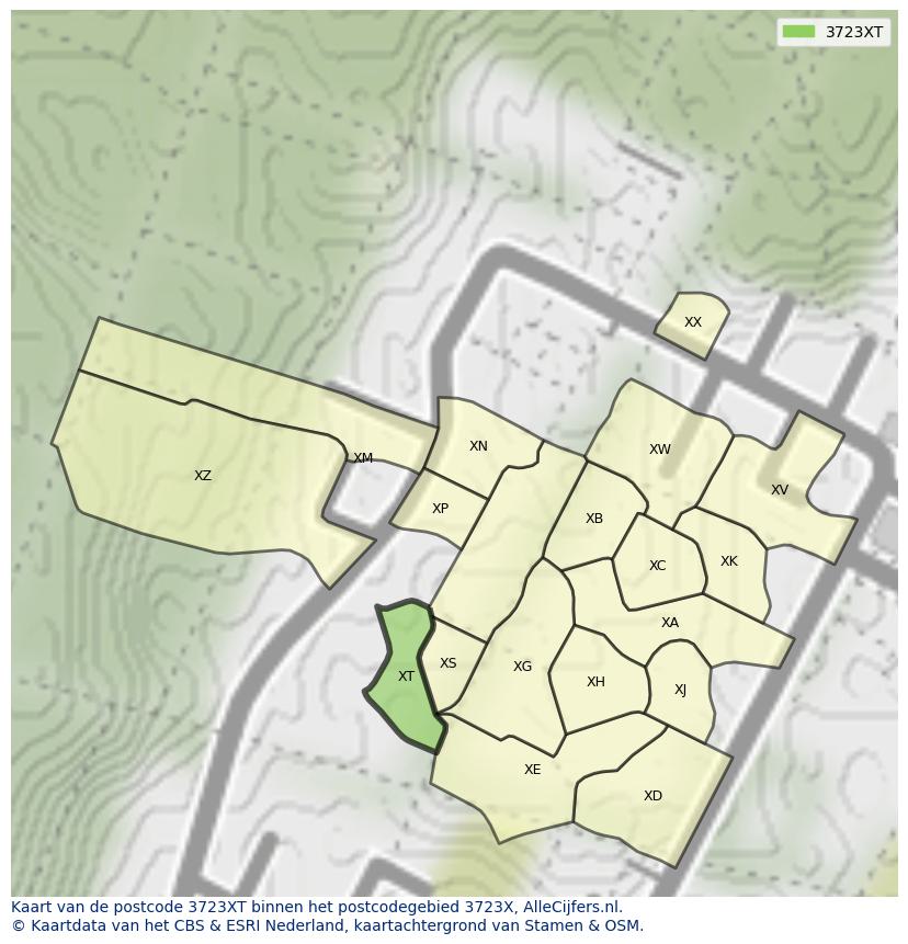 Afbeelding van het postcodegebied 3723 XT op de kaart.