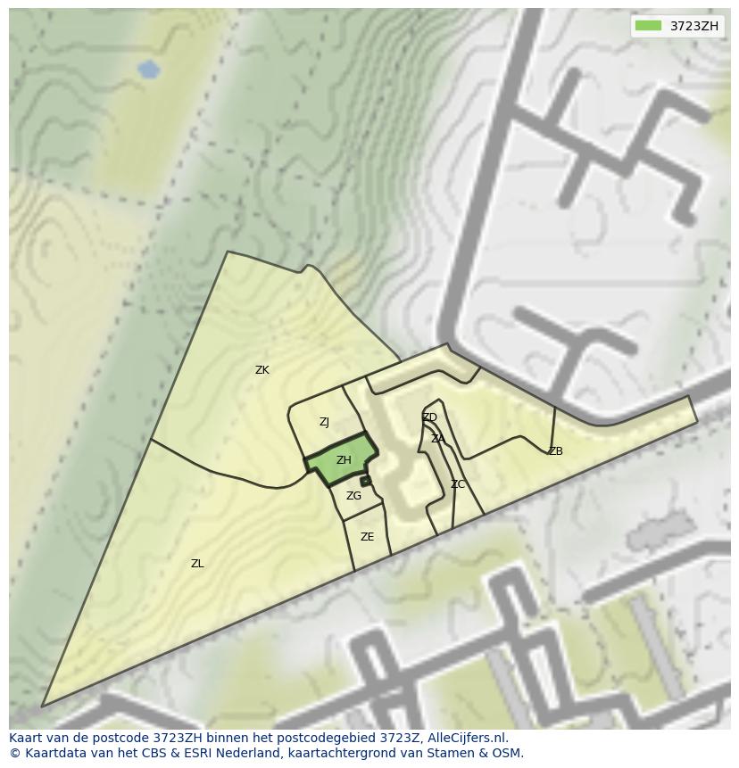 Afbeelding van het postcodegebied 3723 ZH op de kaart.