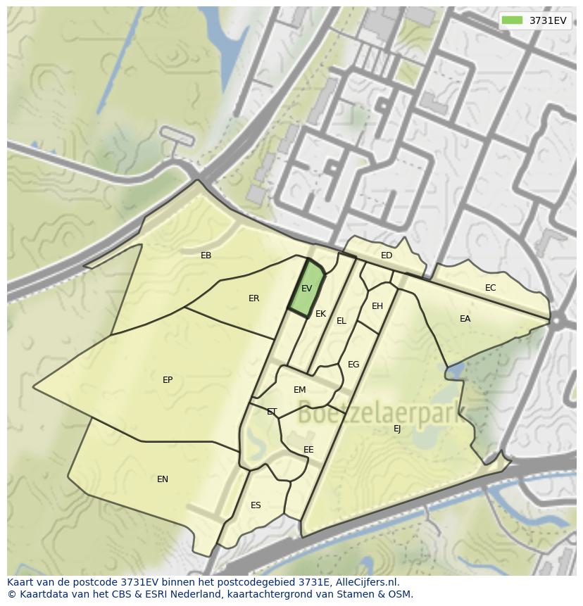 Afbeelding van het postcodegebied 3731 EV op de kaart.