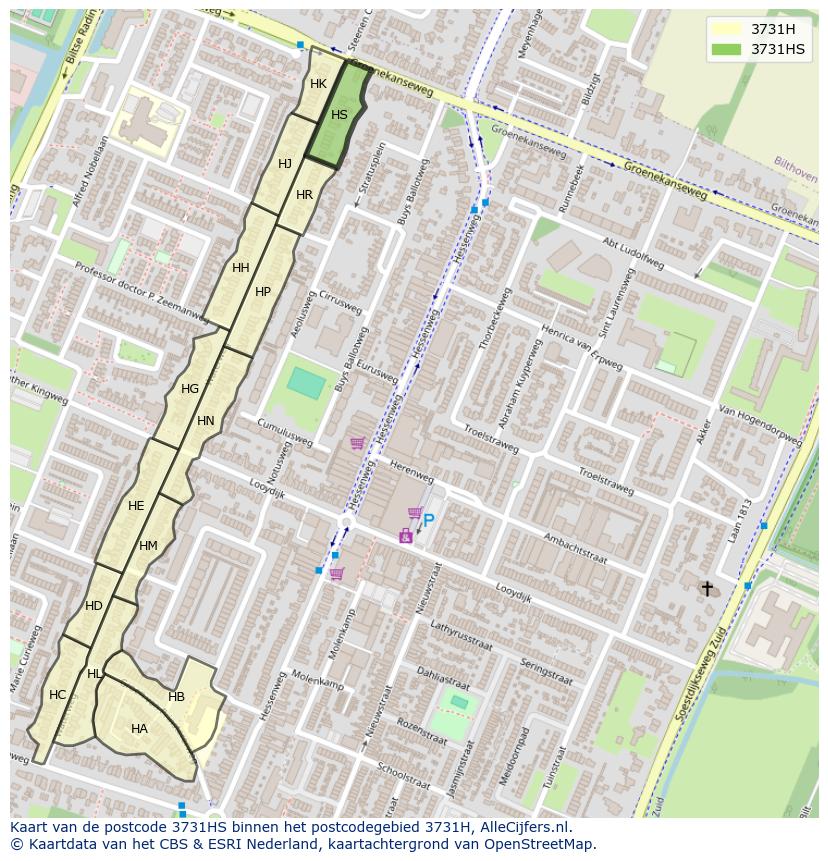 Afbeelding van het postcodegebied 3731 HS op de kaart.
