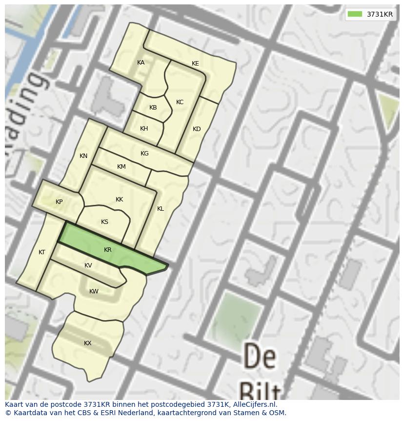 Afbeelding van het postcodegebied 3731 KR op de kaart.