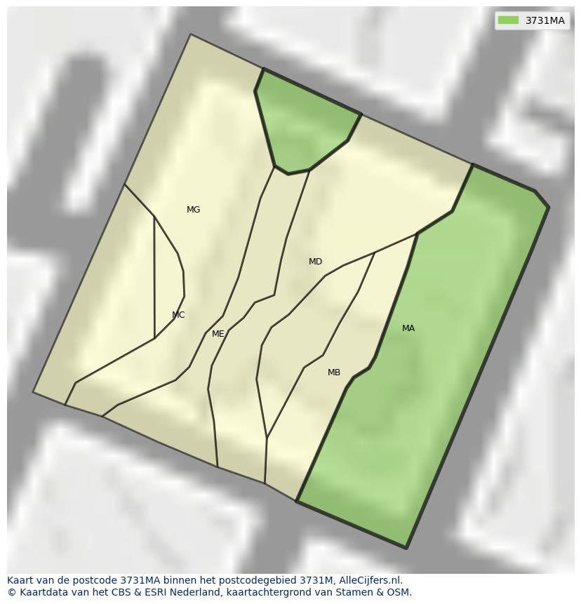 Afbeelding van het postcodegebied 3731 MA op de kaart.
