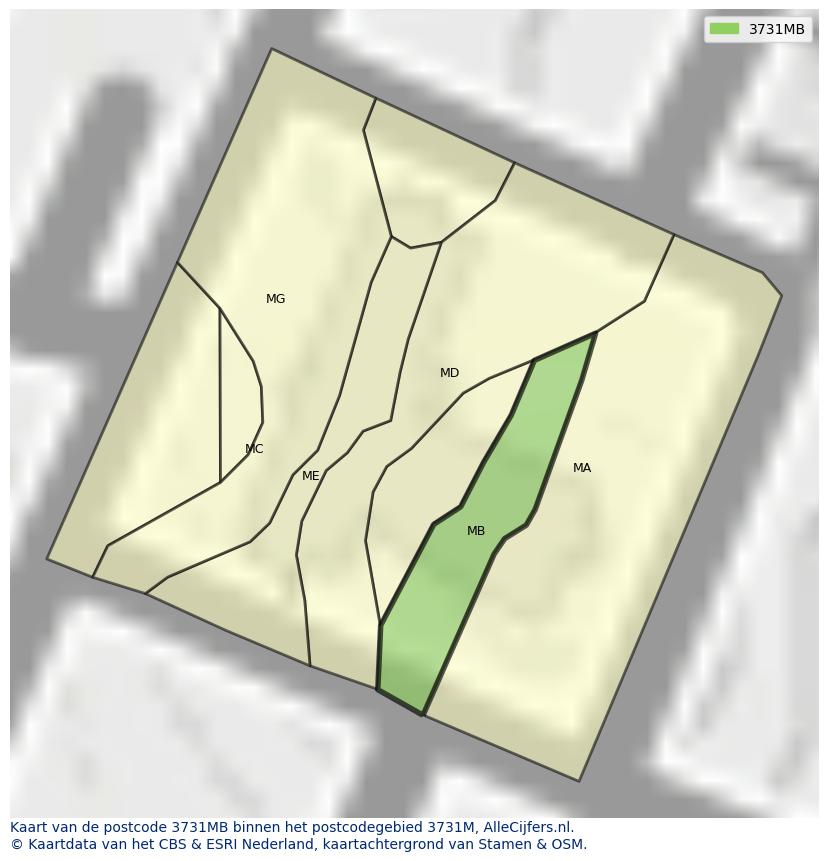 Afbeelding van het postcodegebied 3731 MB op de kaart.